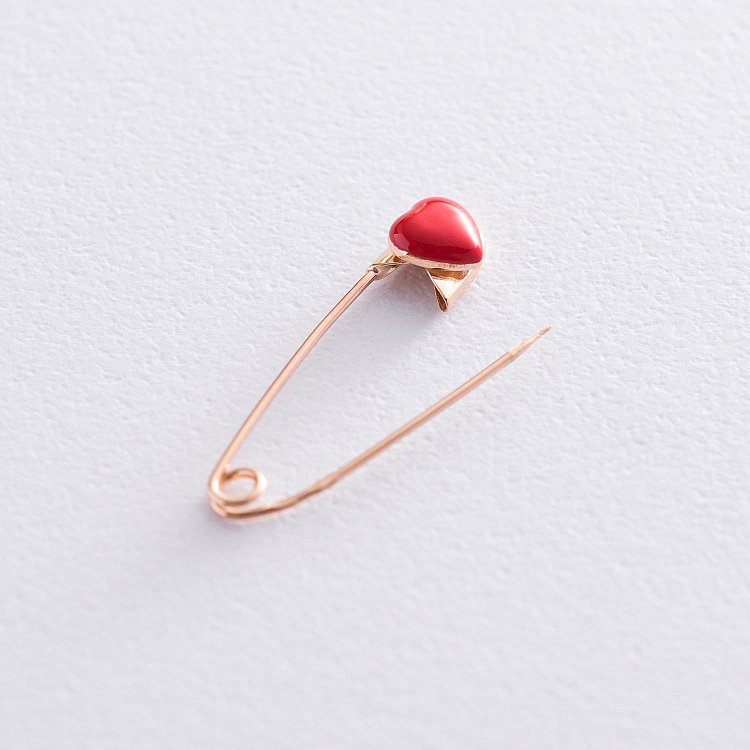 Золотая детская булавка "Сердечко" с эмалью зак00158 от ювелирного магазина Оникс