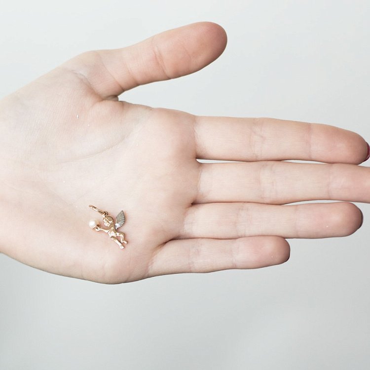 Золотой кулон "Ангел" (культ. пресн. жемчуг) п00733 от ювелирного магазина Оникс - 2