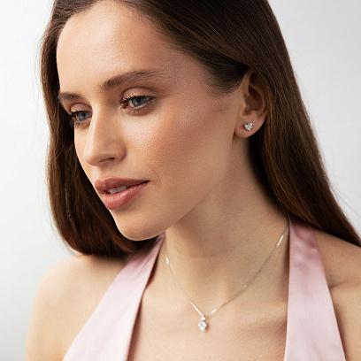 Сережки - пусети "Сердечки" у білому золоті (діаманти) сб0696va №5