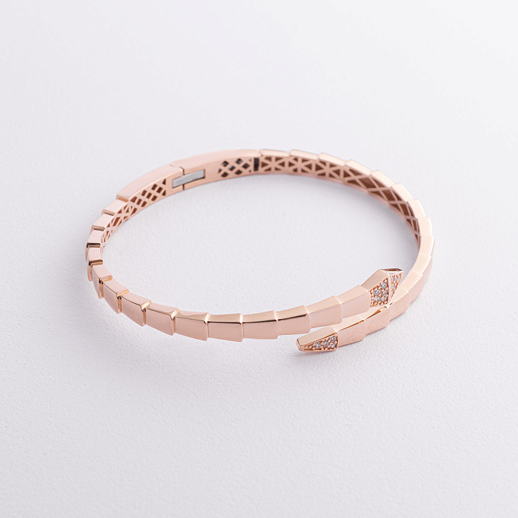 Жесткий браслет "Змея" в красном золоте (фианиты) б05493 - 1 Жесткий браслет "Змея" в красном золоте (фианиты) б05493 от ювелирного магазина Оникс - 1