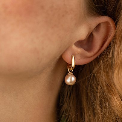 Сережки в жовтому золоті (культ. прісн. перли) с08589 №2