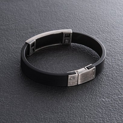 Каучуковий браслет "Герб України - Тризуб" зі срібними вставками 1203 №8