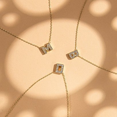 Колье с буквой "Т" в желтом золоте (фианиты) кол01165Т №12