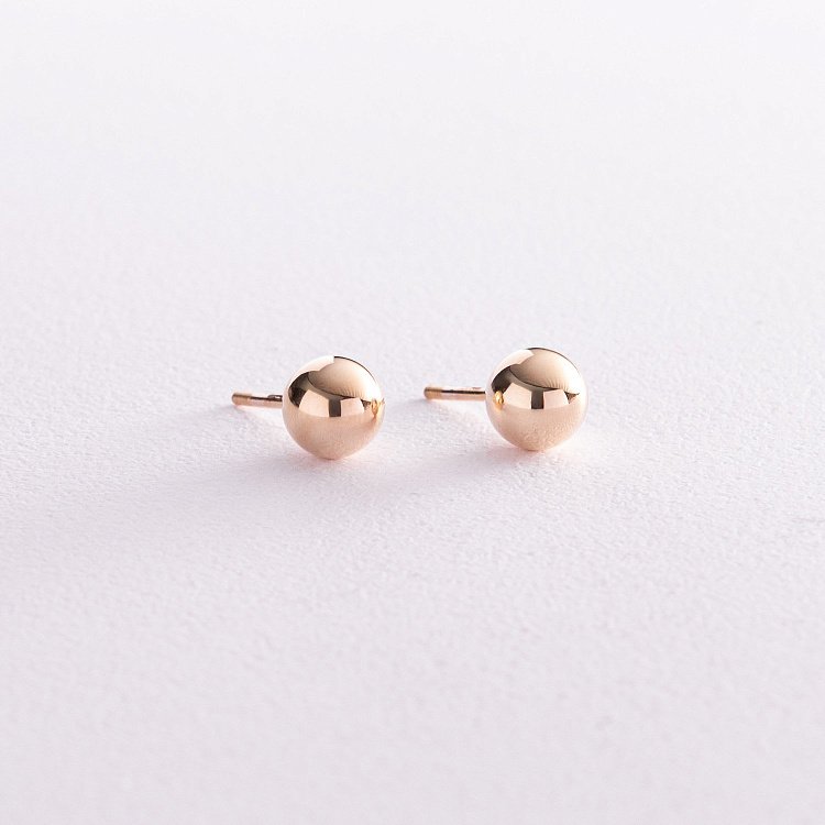 Серьги - пусеты "Шарики" в желтом золоте (0.8 см) с08056 от ювелирного магазина Оникс