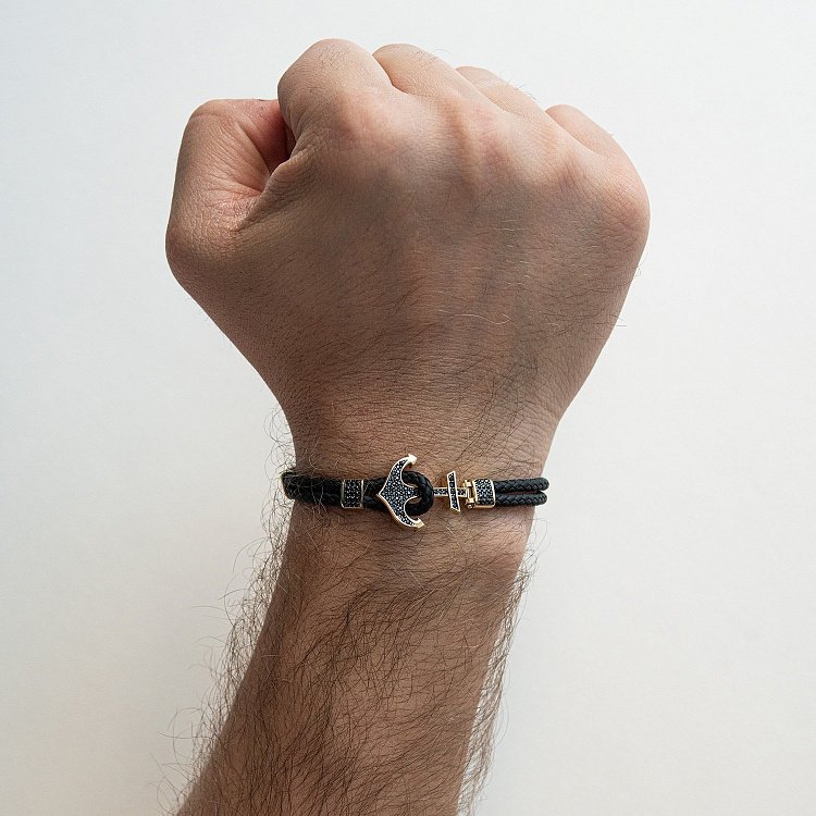 Каучуковий браслет в золоті "Якір" з фіанітами б02348 від ювелірного магазину Онікс - 1