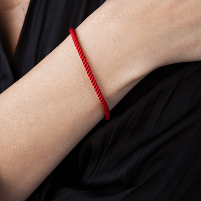 Шелковый красный браслет с серебряной застежкой 3 мм 141088 №4