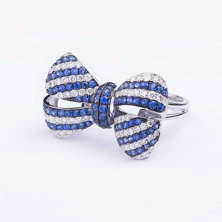 Золота каблучка з сапфірами і діамантами MR15244gm від ювелірного магазину Онікс