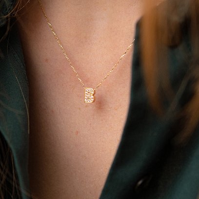 Колье с буквой "В" в желтом золоте (фианиты) кол01165В №5
