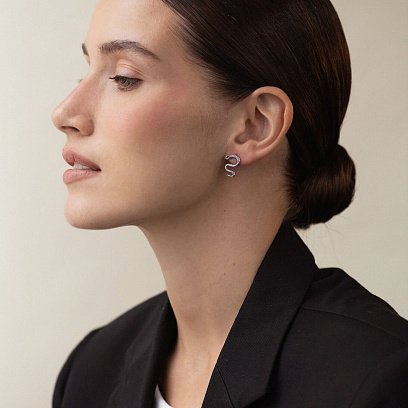 Серебряные серьги - пусеты "Змеи" 40019 №4