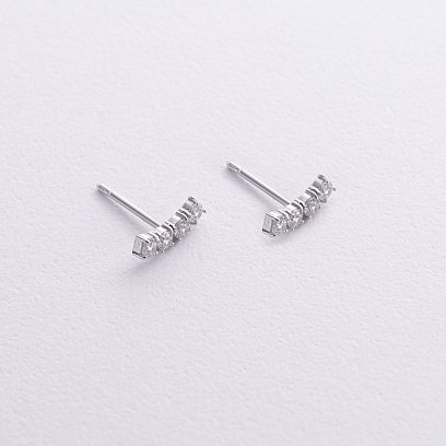 Серьги - пусеты "Lora" с фианитами (серебро) 7240 №5