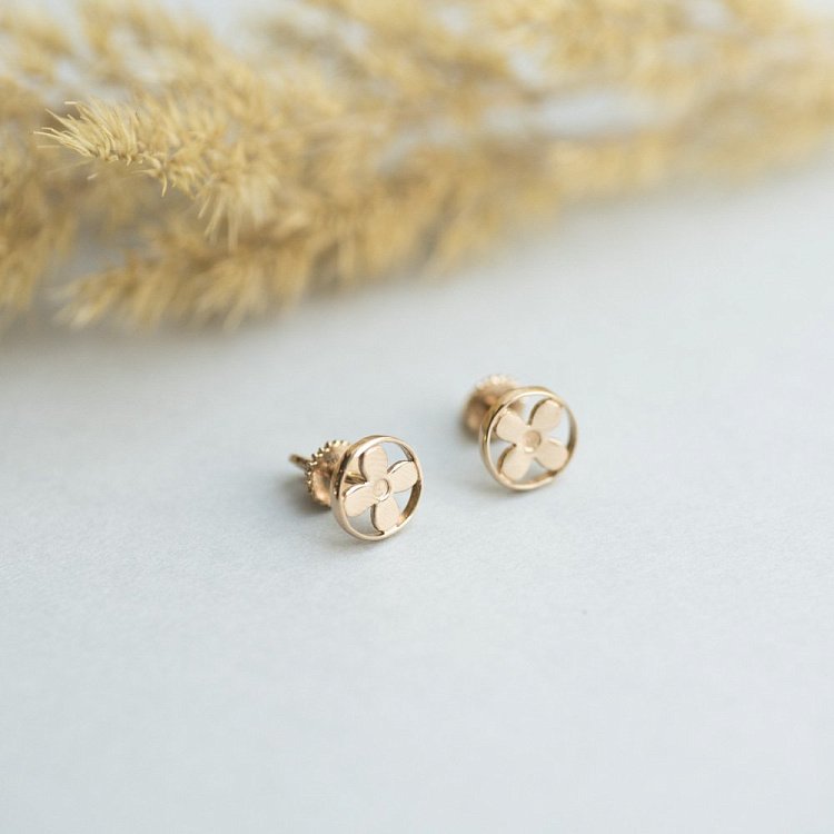 Золотые серьги-пусеты "Клевер" с231 от ювелирного магазина Оникс - 3