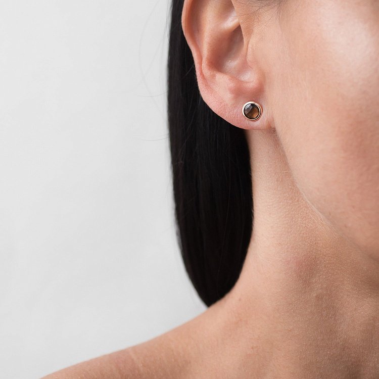 Золоті сережки - пусети з димчастим кварцом с05195 від ювелірного магазину Онікс - 6