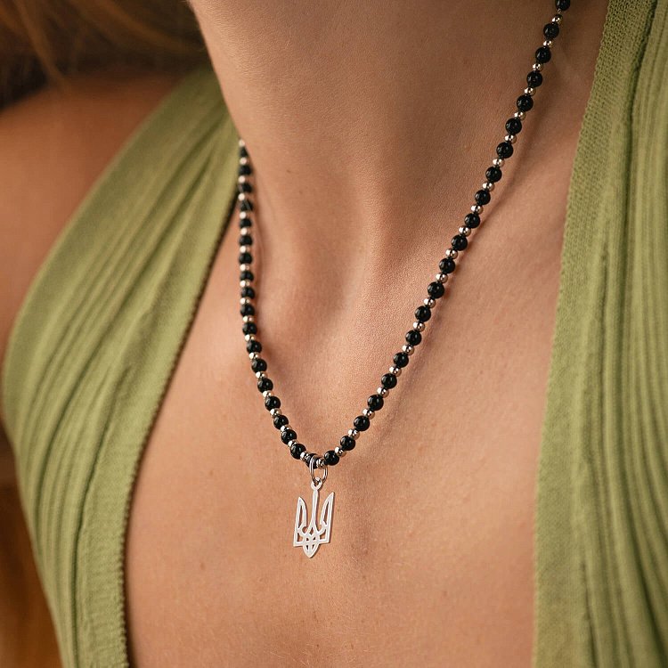 Серебряное колье "Герб Украины - Тризуб" с ониксом 1050 от ювелирного магазина Оникс - 6