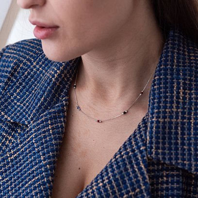 Срібне кольє (різнокольорові фіаніти) 181009 №2