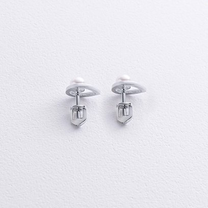 Сережки - пусети "Крапельки" з перлами (біле золото) с09055 №3