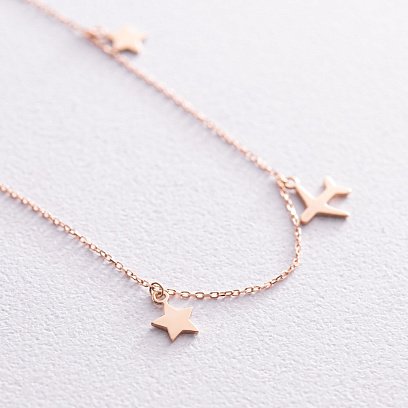 Золотой браслет "Звездочки и самолетики" на ногу б05183 №3