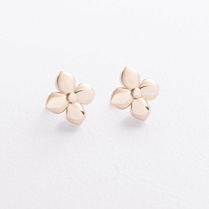 Cерьги - пусеты "Клевер" в желтом золоте с09616