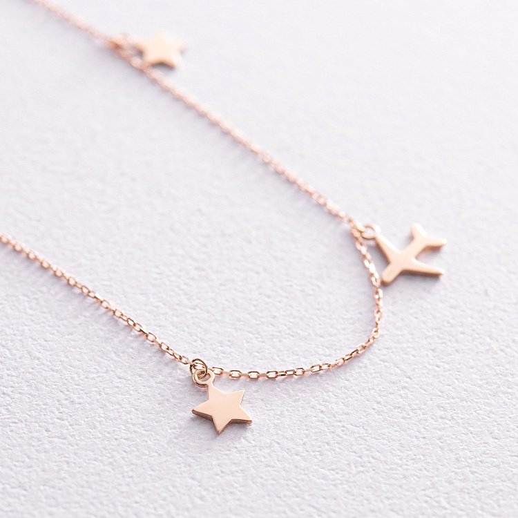 Золотой браслет "Звездочки и самолетики" на ногу б05183 от ювелирного магазина Оникс - 3