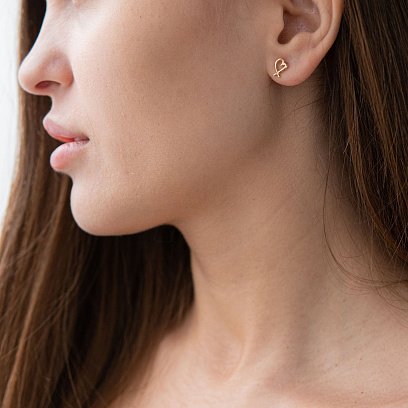 Золотые серьги - пусеты "Сердечки" с07118 №3