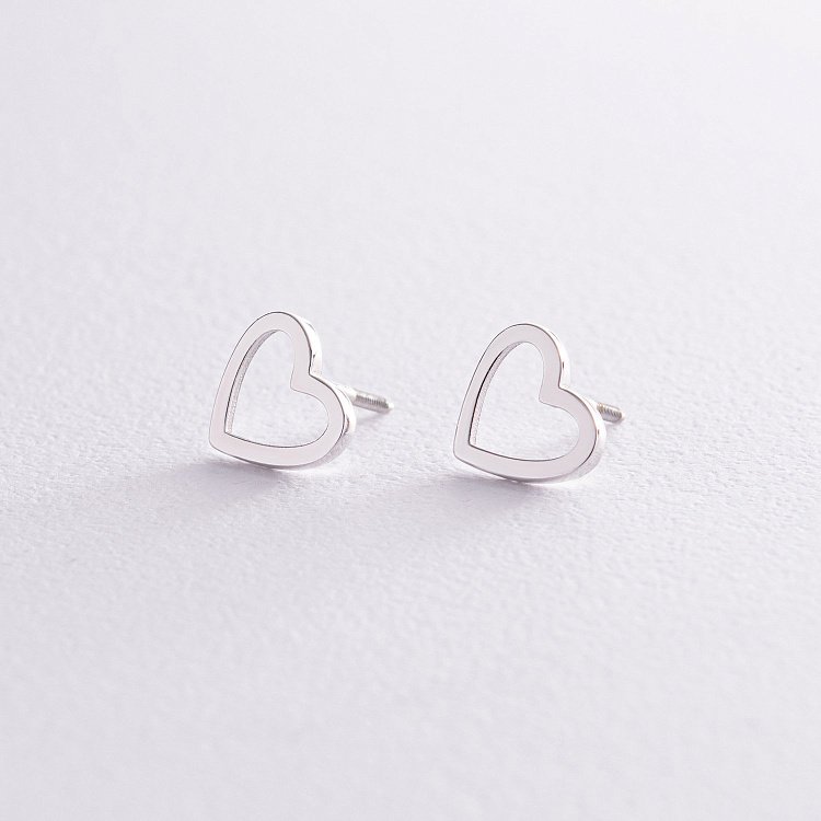 Серьги - пусеты "Сердечки" в белом золоте с08170 от ювелирного магазина Оникс