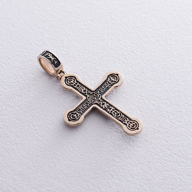 Золотой крест "Распятие. "Спаси и Сохрани"" с чернением п03209 от ювелирного магазина Оникс - 1