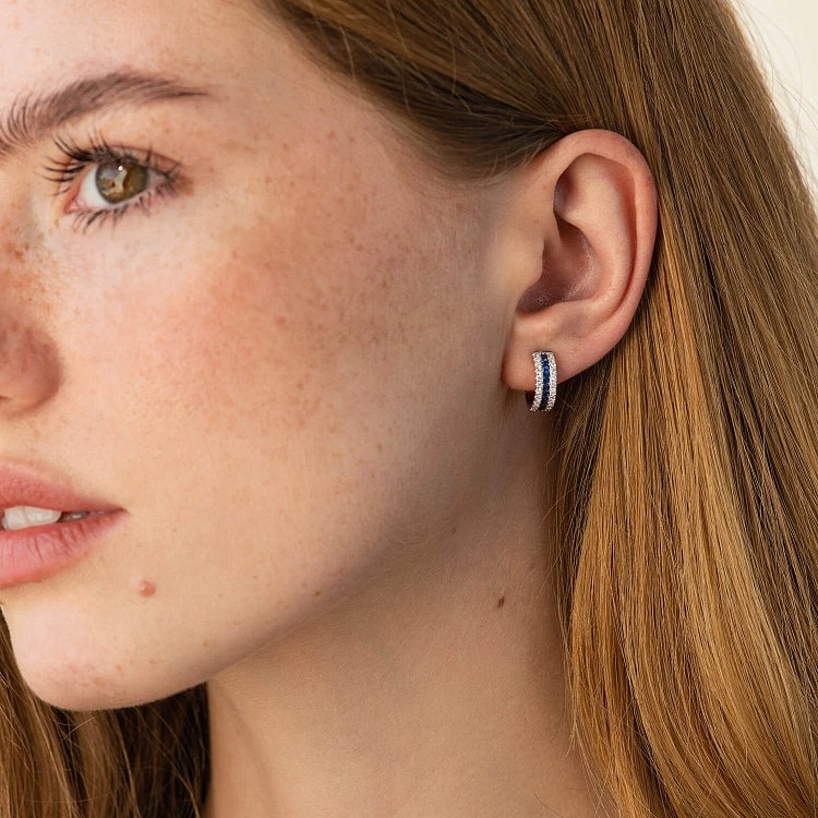 Золоті сережки - кільця (діаманти, сапфіри) сб0505ca від ювелірного магазину Онікс - 4