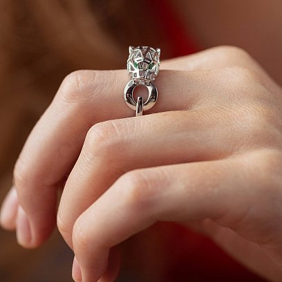 Кольцо "Пантера" в белом золоте (фианиты) к07611 №2