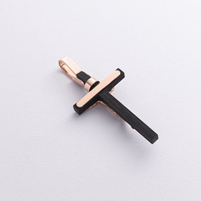 Мужской православный крест "Распятие" из эбенового дерева и золота п03916 №3