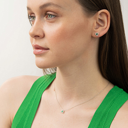 Золоті сережки - пусети "Конюшина" (діаманти, смарагди) сб0633ca №2