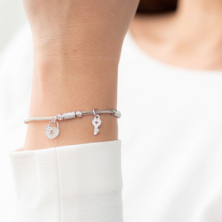 Золотий браслет "Сердечко з ключиком" (фіаніт) б04012 від ювелірного магазину Онікс - 2