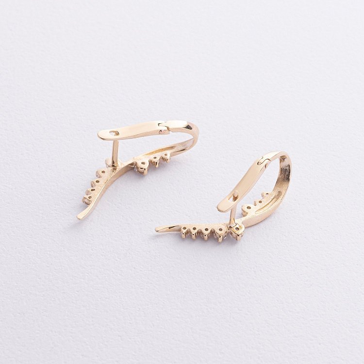 Золоті сережки "Гілочки" з фіанітами с04962 від ювелірного магазину Онікс - 1