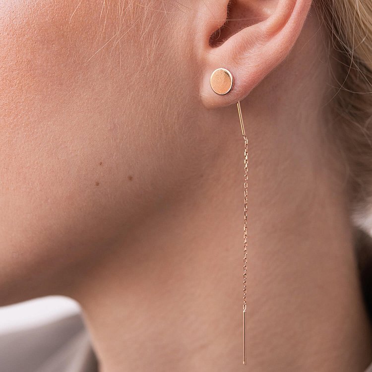 Серьги - протяжки "Монетки" в красном золоте с07845 от ювелирного магазина Оникс - 1