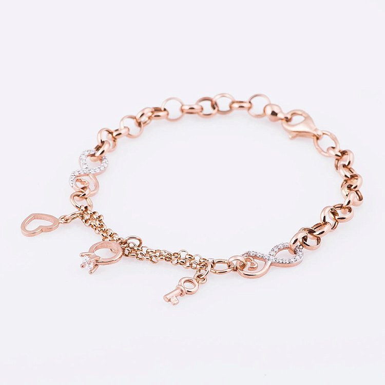 Женский золотой браслет с сердечком, колечком и ключиком б02798 от ювелирного магазина Оникс