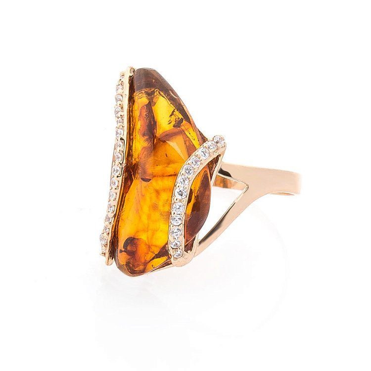 Золота каблучка (бурштин, фіаніти) к05603 від ювелірного магазину Онікс - 1