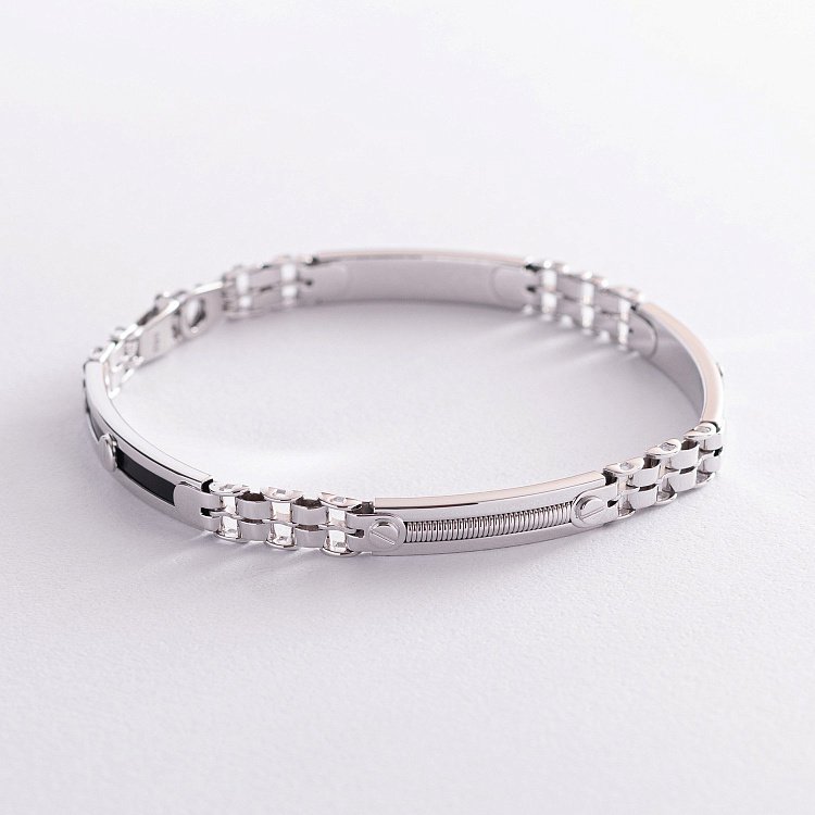 Чоловічий браслет у білому золоті (онікс) б05010 від ювелірного магазину Онікс