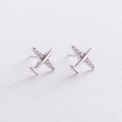 Срібні сережки - пусети "Літачки" 40014 №6