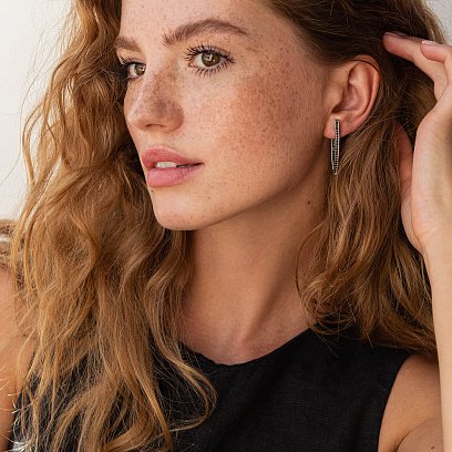 Серебряные серьги "Инициатива" (черные фианиты) 123247 №4