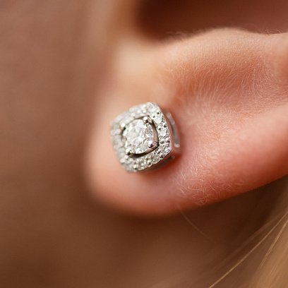 Золотые серьги - пусеты 2 в 1 с бриллиантами 331981121 №2