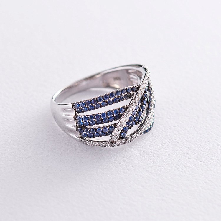 Золота каблучка з діамантами і сапфірами к597A1 від ювелірного магазину Онікс - 2