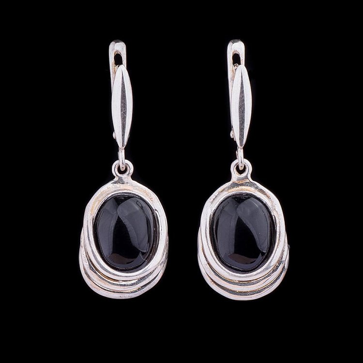Сережки (обсидіан) 12608 від ювелірного магазину Онікс - 1