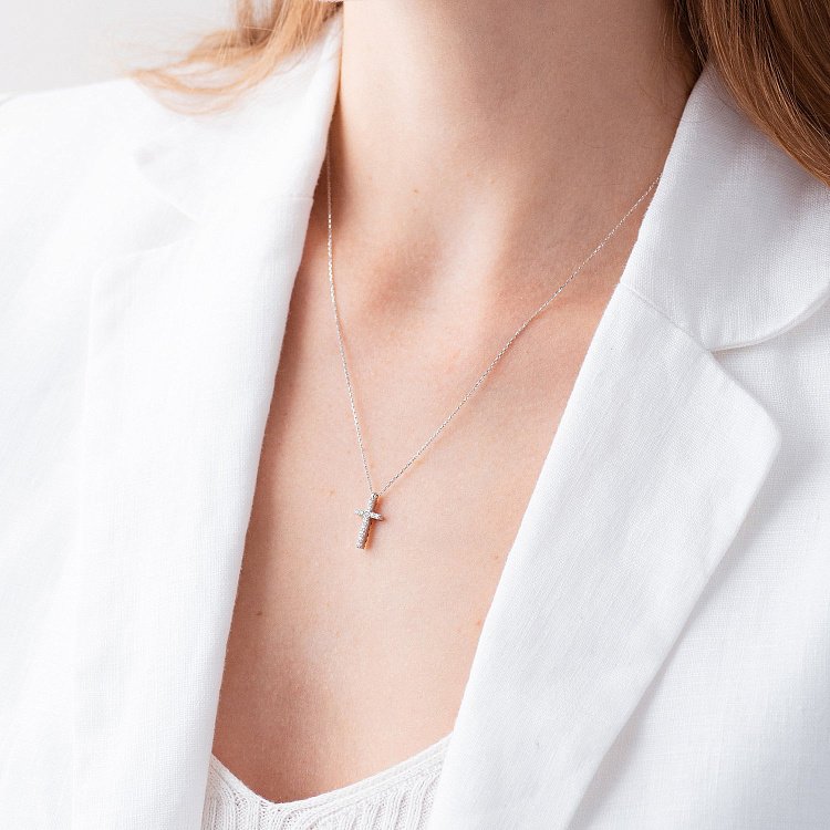 Золоте кольє з хрестиком (чорні і білі фіаніти) кол00816 від ювелірного магазину Онікс - 9