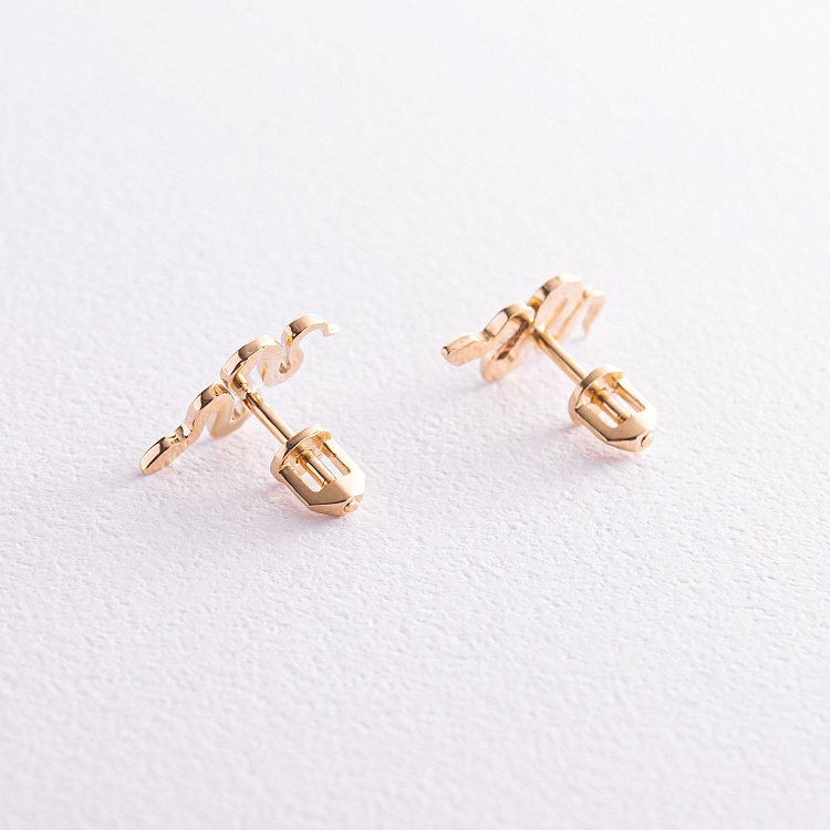 Сережки - пусети "Змії" у жовтому золоті с07975 від ювелірного магазину Онікс - 3