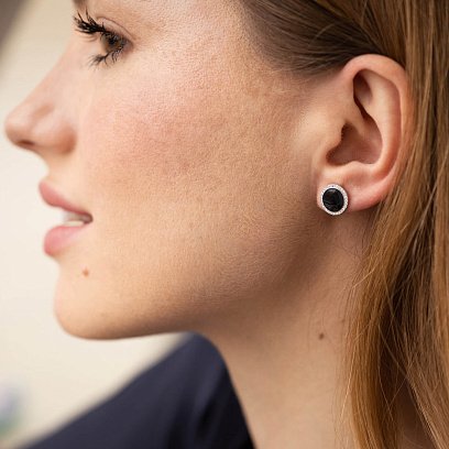 Золотые серьги - пусеты с бриллиантами и эмалью 333341421 №2