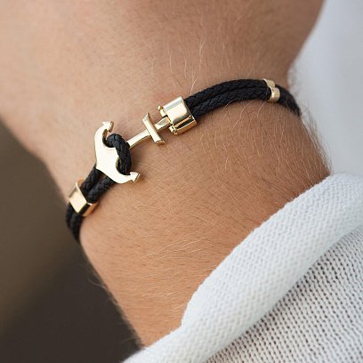 Шкіряний браслет "Якір" із золотою вставкою б02749 №4
