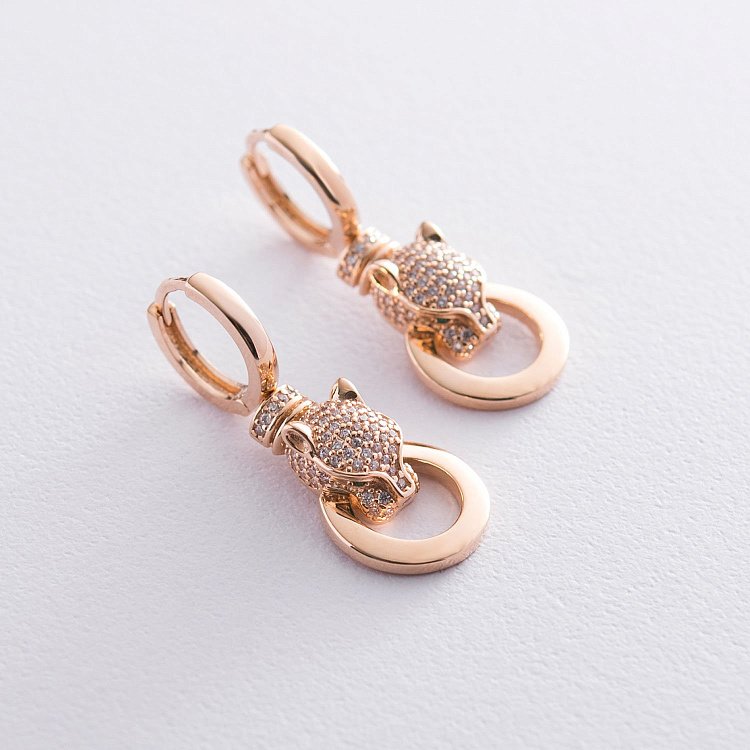 Золоті сережки "Пантера" (фіаніти) с04987 від ювелірного магазину Онікс