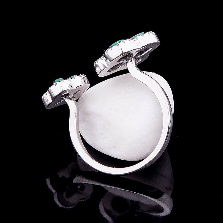 Срібний перстень з малахітом і фіанітами 111748 від ювелірного магазину Онікс - 2