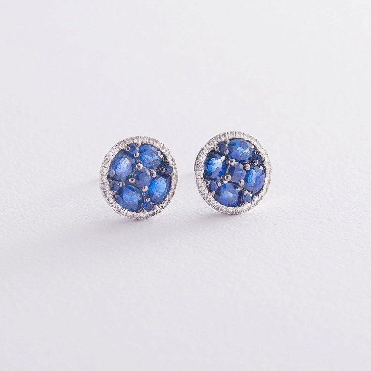 Серьги-пусеты золотые с сапфирами и бриллиантами LDE0438-p от ювелирного магазина Оникс