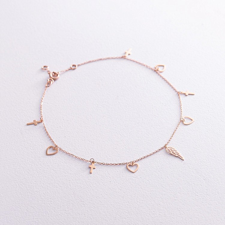 Браслет "Сердечки и крестики" на ногу (красное золото) б05125 от ювелирного магазина Оникс