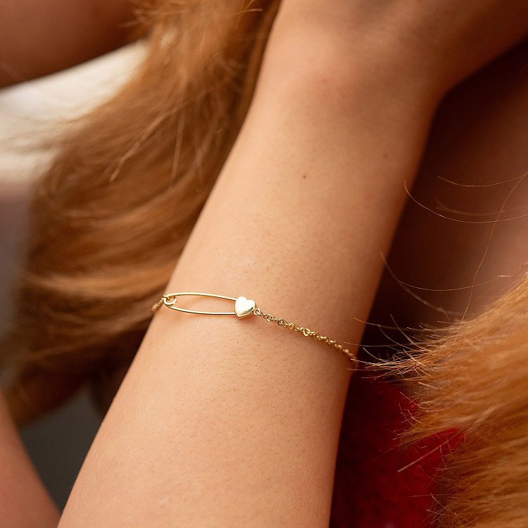 Браслет "Шпилька із сердечком" у жовтому золоті б05448 від ювелірного магазину Онікс - 4