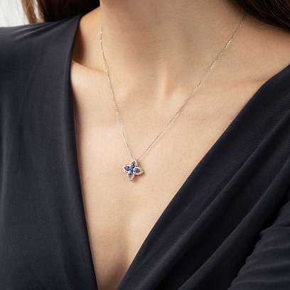 Колье "Клевер" в белом золоте (бриллианты, сапфиры) колб0191sm №4